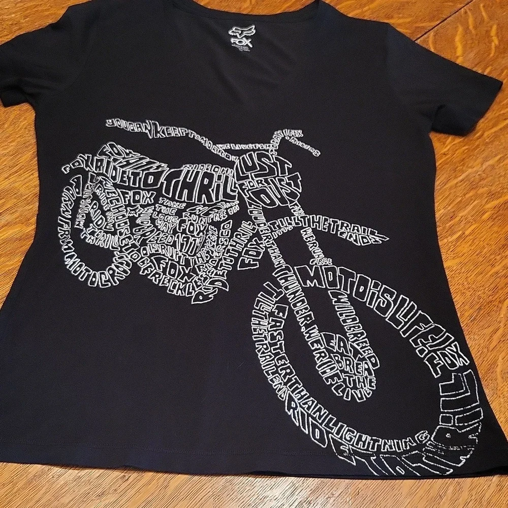 FOX V-neck Black Motorcycle T Shirt Size Medium - Picture 6 of 7